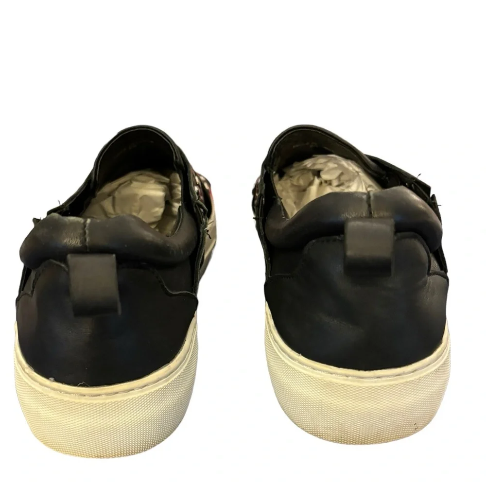 J/Slides Women’s Black Leather Studded Slip On Sneakers Size 8.5‎